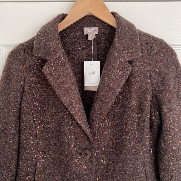 J.Jill 12% wool brown sequins blazer jacket NWT Sz XS petite - Picture 4 of 12
